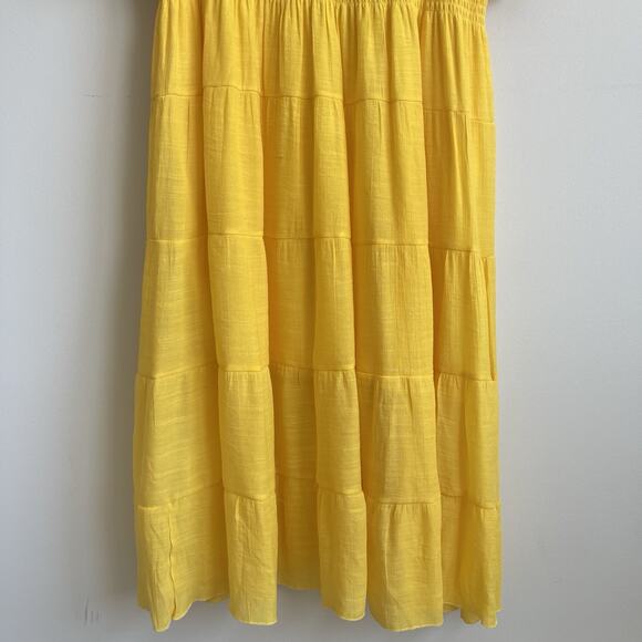J Gee Plus Size 2X Yellow Puff Sleeves Tiered Smocked Midi Dress Resort Sundress - Picture 6 of 12